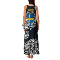 Personalized Sweden Viking Blood Family Matching Tank Maxi Dress and Hawaiian Shirt Nordic Runes and Shield of Ancestry in Tribal Knotwork