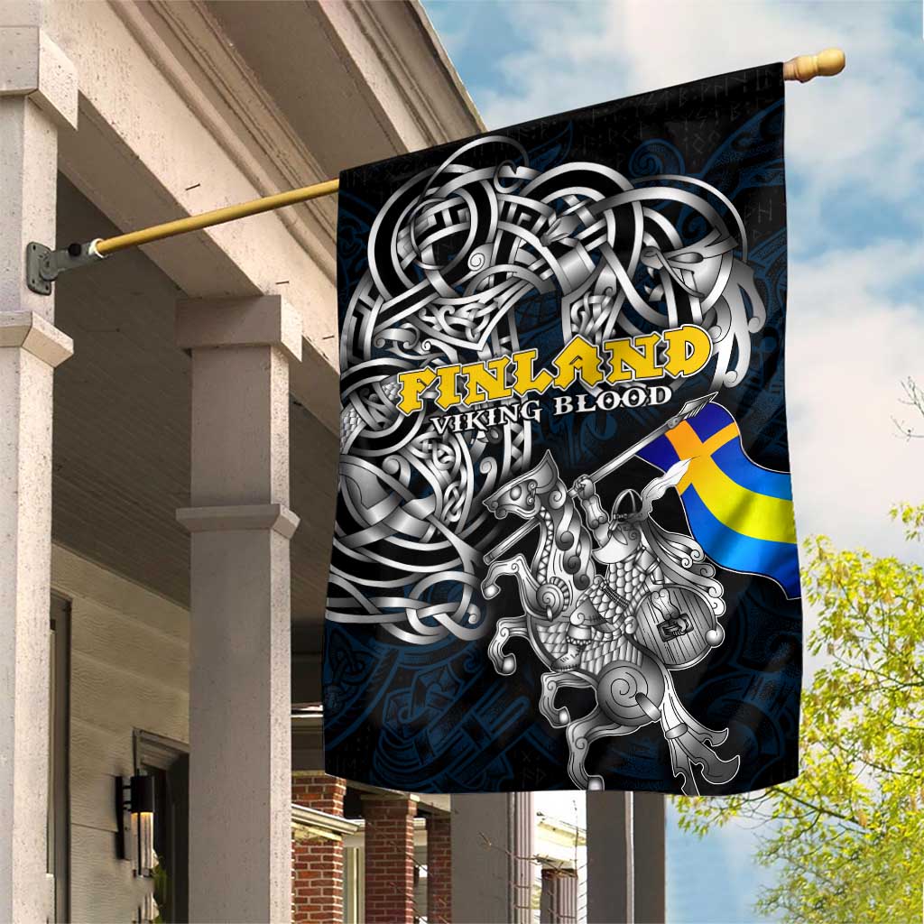 Sweden Viking Blood Garden Flag Nordic Runes and Shield of Ancestry in Tribal Knotwork