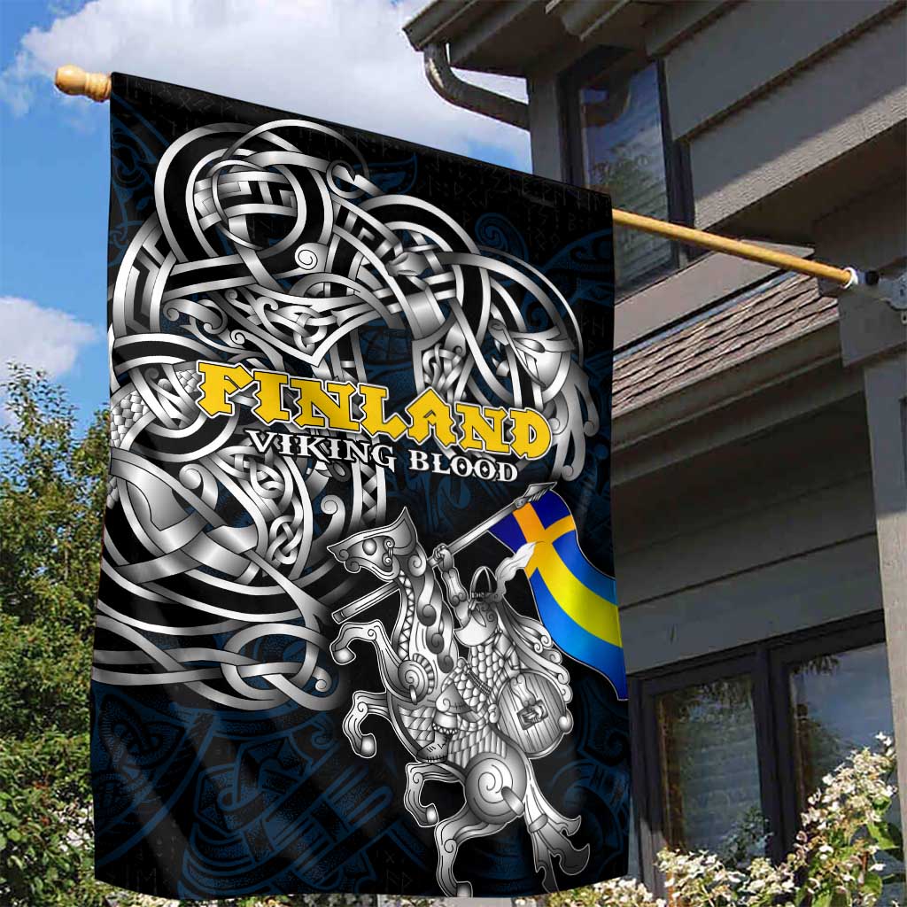 Sweden Viking Blood Garden Flag Nordic Runes and Shield of Ancestry in Tribal Knotwork