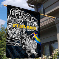 Sweden Viking Blood Garden Flag Nordic Runes and Shield of Ancestry in Tribal Knotwork