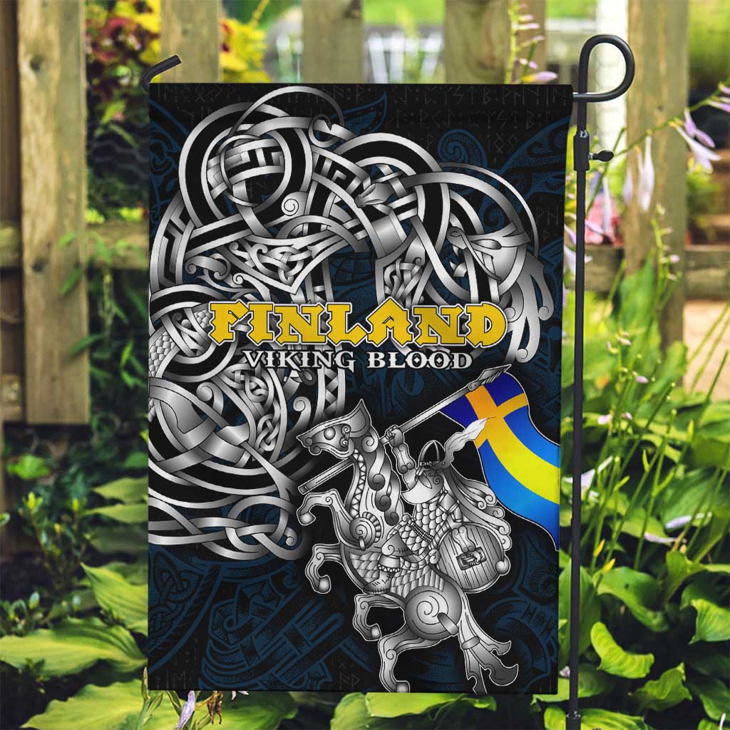Sweden Viking Blood Garden Flag Nordic Runes and Shield of Ancestry in Tribal Knotwork