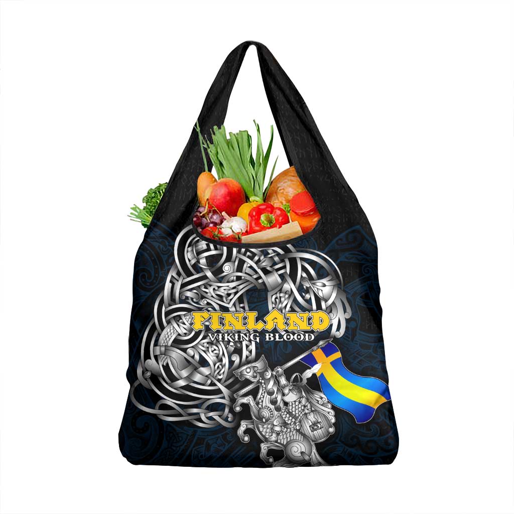 Sweden Viking Blood Grocery Bag Nordic Runes and Shield of Ancestry in Tribal Knotwork