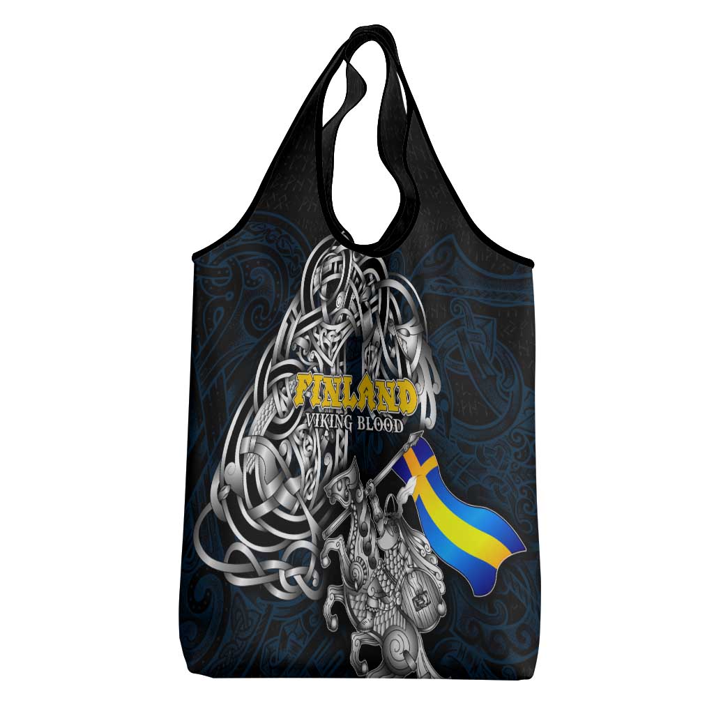 Sweden Viking Blood Grocery Bag Nordic Runes and Shield of Ancestry in Tribal Knotwork