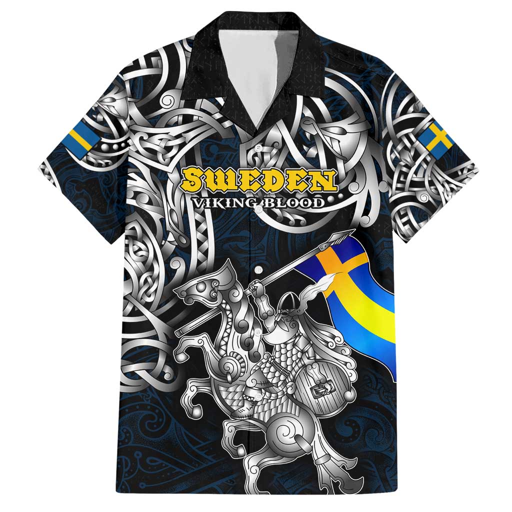 Personalized Sweden Viking Blood Hawaiian Shirt Nordic Runes and Shield of Ancestry in Tribal Knotwork