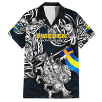 Personalized Sweden Viking Blood Hawaiian Shirt Nordic Runes and Shield of Ancestry in Tribal Knotwork