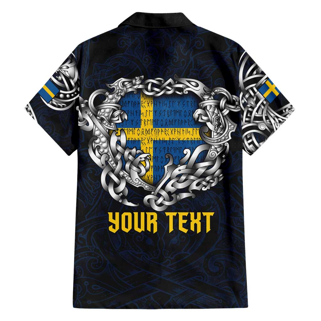 Personalized Sweden Viking Blood Hawaiian Shirt Nordic Runes and Shield of Ancestry in Tribal Knotwork