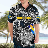 Personalized Sweden Viking Blood Hawaiian Shirt Nordic Runes and Shield of Ancestry in Tribal Knotwork