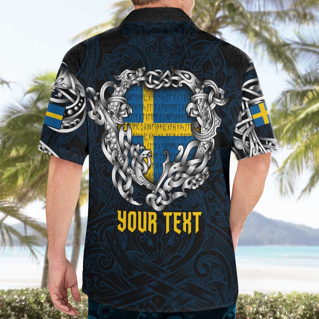 Personalized Sweden Viking Blood Hawaiian Shirt Nordic Runes and Shield of Ancestry in Tribal Knotwork