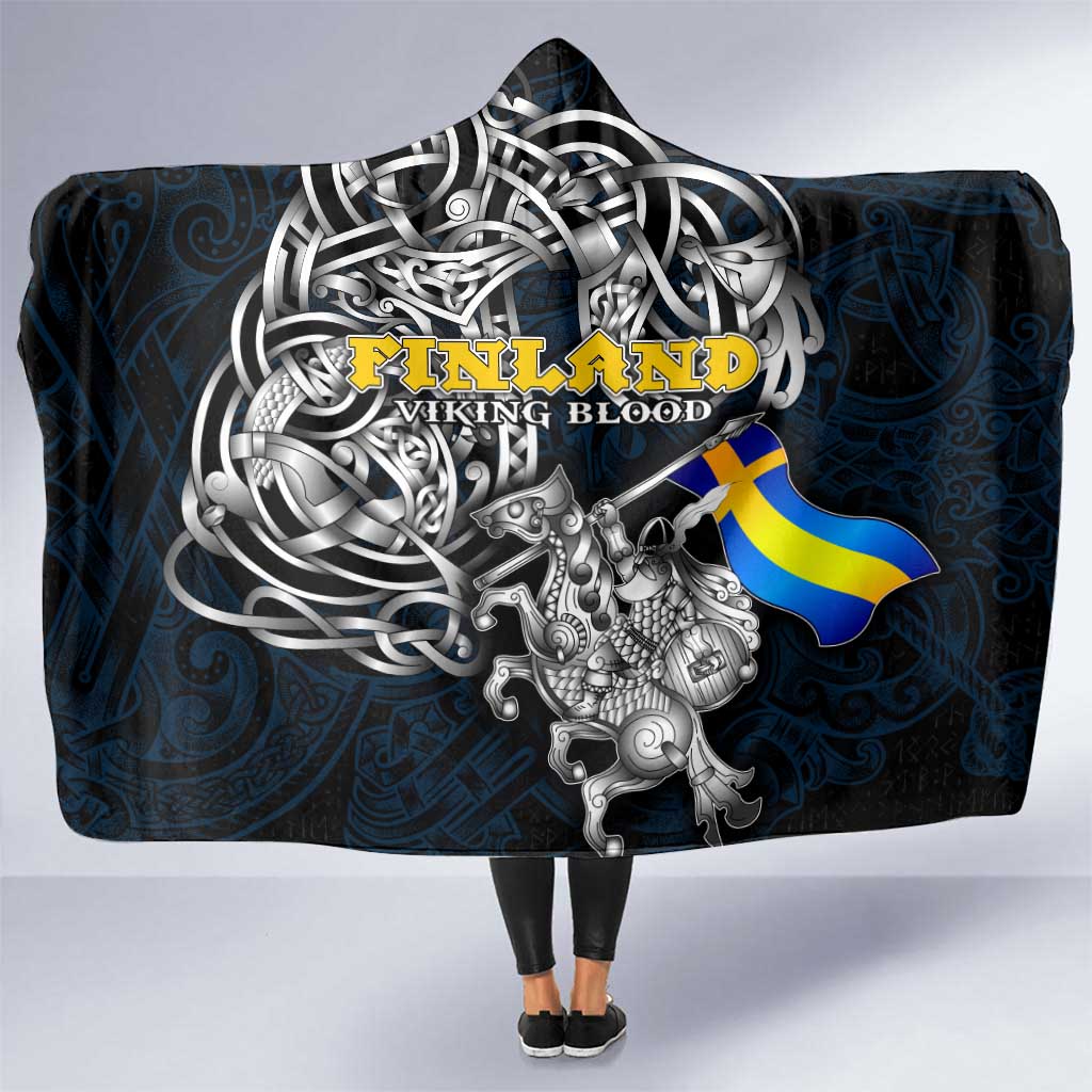 Sweden Viking Blood Hooded Blanket Nordic Runes and Shield of Ancestry in Tribal Knotwork