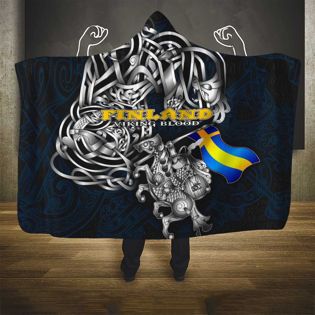 Sweden Viking Blood Hooded Blanket Nordic Runes and Shield of Ancestry in Tribal Knotwork