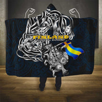 Sweden Viking Blood Hooded Blanket Nordic Runes and Shield of Ancestry in Tribal Knotwork