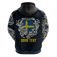 Personalized Sweden Viking Blood Hoodie Nordic Runes and Shield of Ancestry in Tribal Knotwork