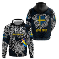 Personalized Sweden Viking Blood Hoodie Nordic Runes and Shield of Ancestry in Tribal Knotwork