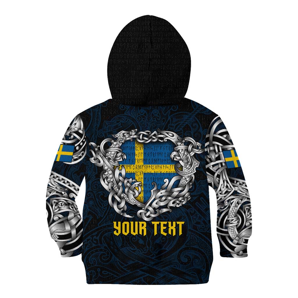 Personalized Sweden Viking Blood Kid Hoodie Nordic Runes and Shield of Ancestry in Tribal Knotwork