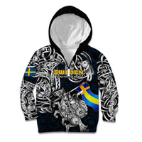Personalized Sweden Viking Blood Kid Hoodie Nordic Runes and Shield of Ancestry in Tribal Knotwork