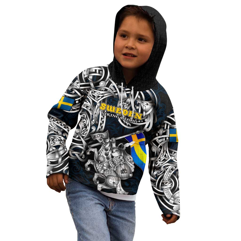 Personalized Sweden Viking Blood Kid Hoodie Nordic Runes and Shield of Ancestry in Tribal Knotwork