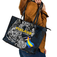Sweden Viking Blood Leather Tote Bag Nordic Runes and Shield of Ancestry in Tribal Knotwork