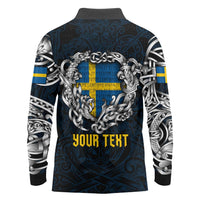 Personalized Sweden Viking Blood Long Sleeve Polo Shirt Nordic Runes and Shield of Ancestry in Tribal Knotwork