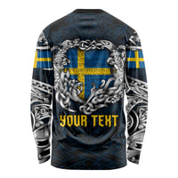 Personalized Sweden Viking Blood Long Sleeve Shirt Nordic Runes and Shield of Ancestry in Tribal Knotwork