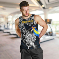 Personalized Sweden Viking Blood Men Tank Top Nordic Runes and Shield of Ancestry in Tribal Knotwork