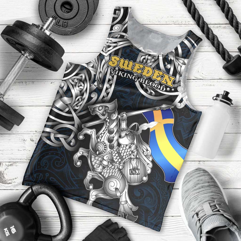 Personalized Sweden Viking Blood Men Tank Top Nordic Runes and Shield of Ancestry in Tribal Knotwork