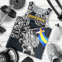 Personalized Sweden Viking Blood Men Tank Top Nordic Runes and Shield of Ancestry in Tribal Knotwork