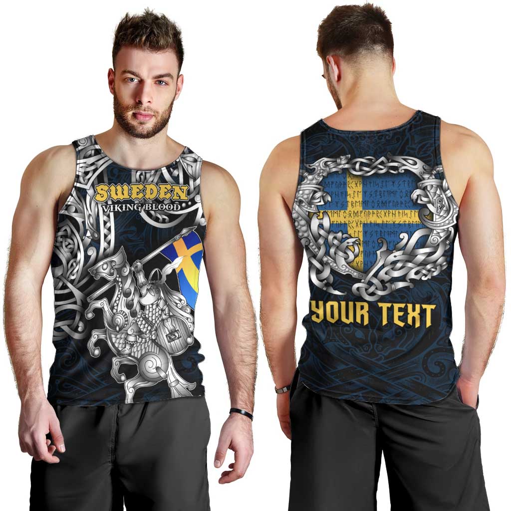 Personalized Sweden Viking Blood Men Tank Top Nordic Runes and Shield of Ancestry in Tribal Knotwork