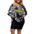 Personalized Sweden Viking Blood Off Shoulder Short Dress Nordic Runes and Shield of Ancestry in Tribal Knotwork