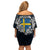 Personalized Sweden Viking Blood Off Shoulder Short Dress Nordic Runes and Shield of Ancestry in Tribal Knotwork