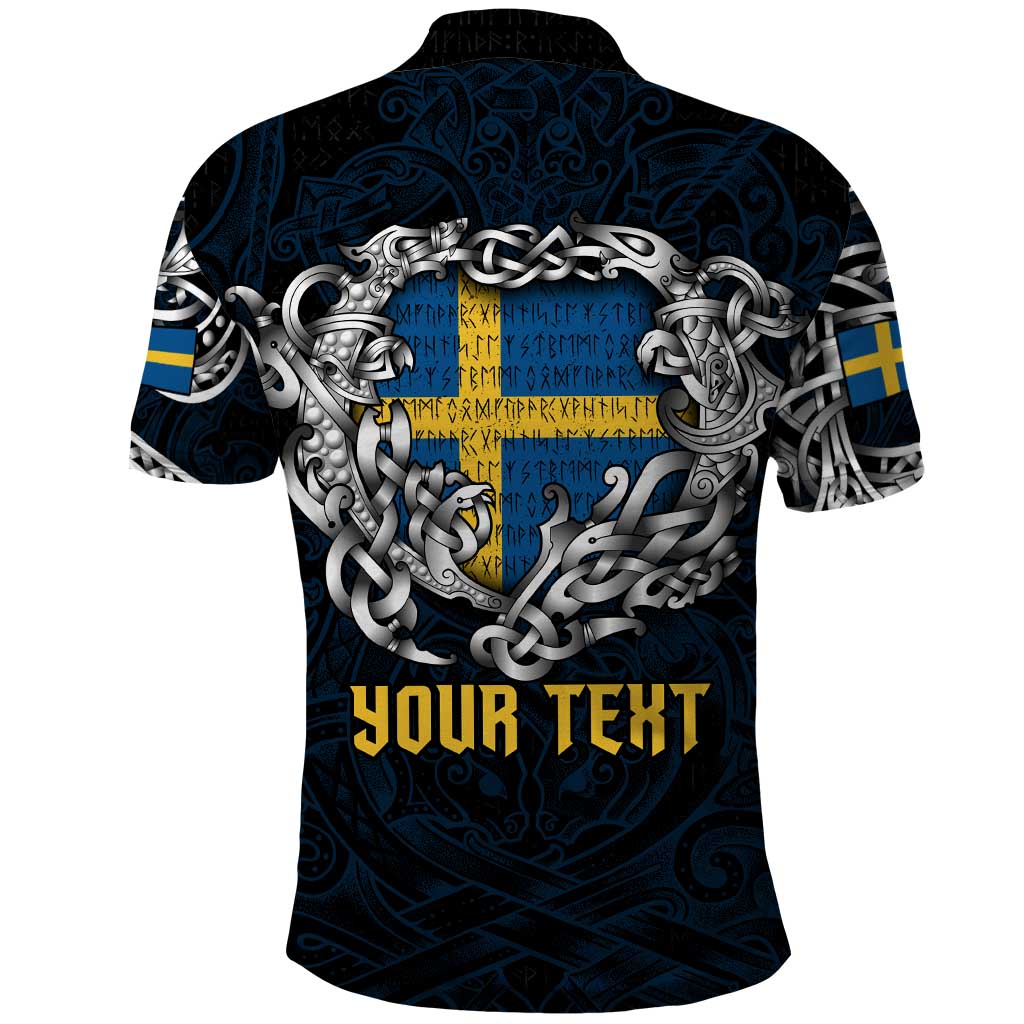 Personalized Sweden Viking Blood Polo Shirt Nordic Runes and Shield of Ancestry in Tribal Knotwork