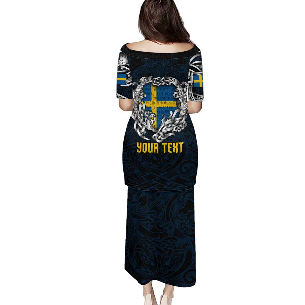 Personalized Sweden Viking Blood Puletasi Nordic Runes and Shield of Ancestry in Tribal Knotwork