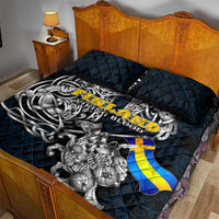 Sweden Viking Blood Quilt Bed Set Nordic Runes and Shield of Ancestry in Tribal Knotwork