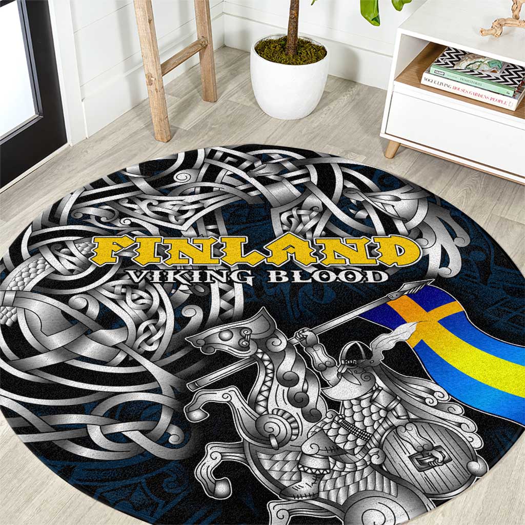 Sweden Viking Blood Round Carpet Nordic Runes and Shield of Ancestry in Tribal Knotwork