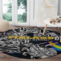 Sweden Viking Blood Round Carpet Nordic Runes and Shield of Ancestry in Tribal Knotwork