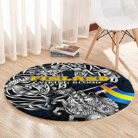 Sweden Viking Blood Round Carpet Nordic Runes and Shield of Ancestry in Tribal Knotwork