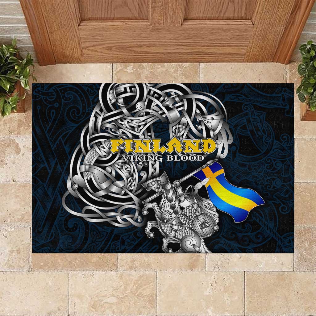Sweden Viking Blood Rubber Doormat Nordic Runes and Shield of Ancestry in Tribal Knotwork