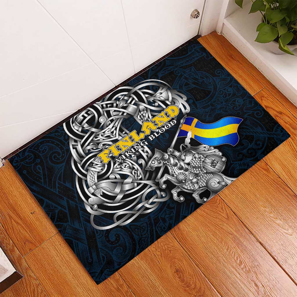 Sweden Viking Blood Rubber Doormat Nordic Runes and Shield of Ancestry in Tribal Knotwork