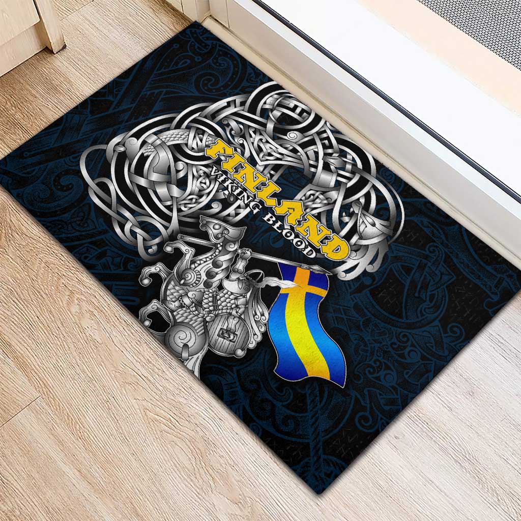 Sweden Viking Blood Rubber Doormat Nordic Runes and Shield of Ancestry in Tribal Knotwork