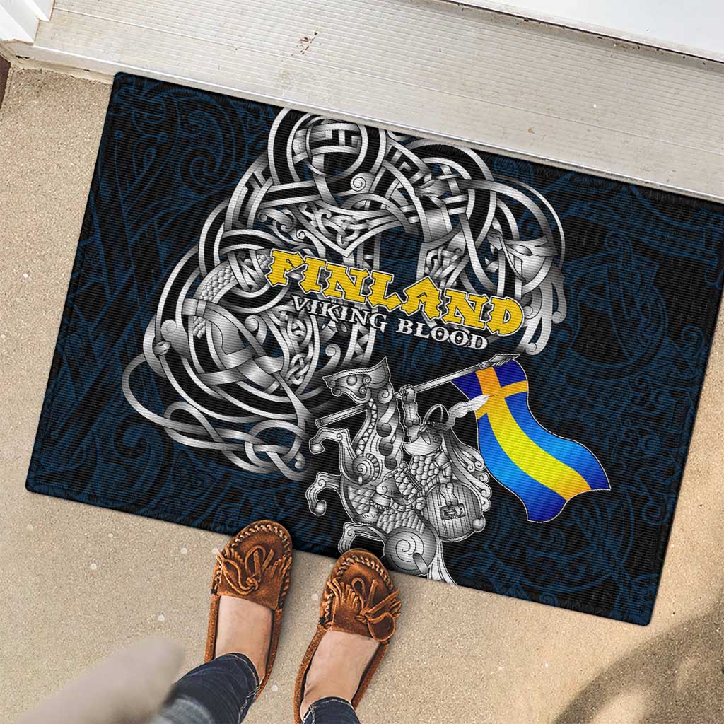Sweden Viking Blood Rubber Doormat Nordic Runes and Shield of Ancestry in Tribal Knotwork