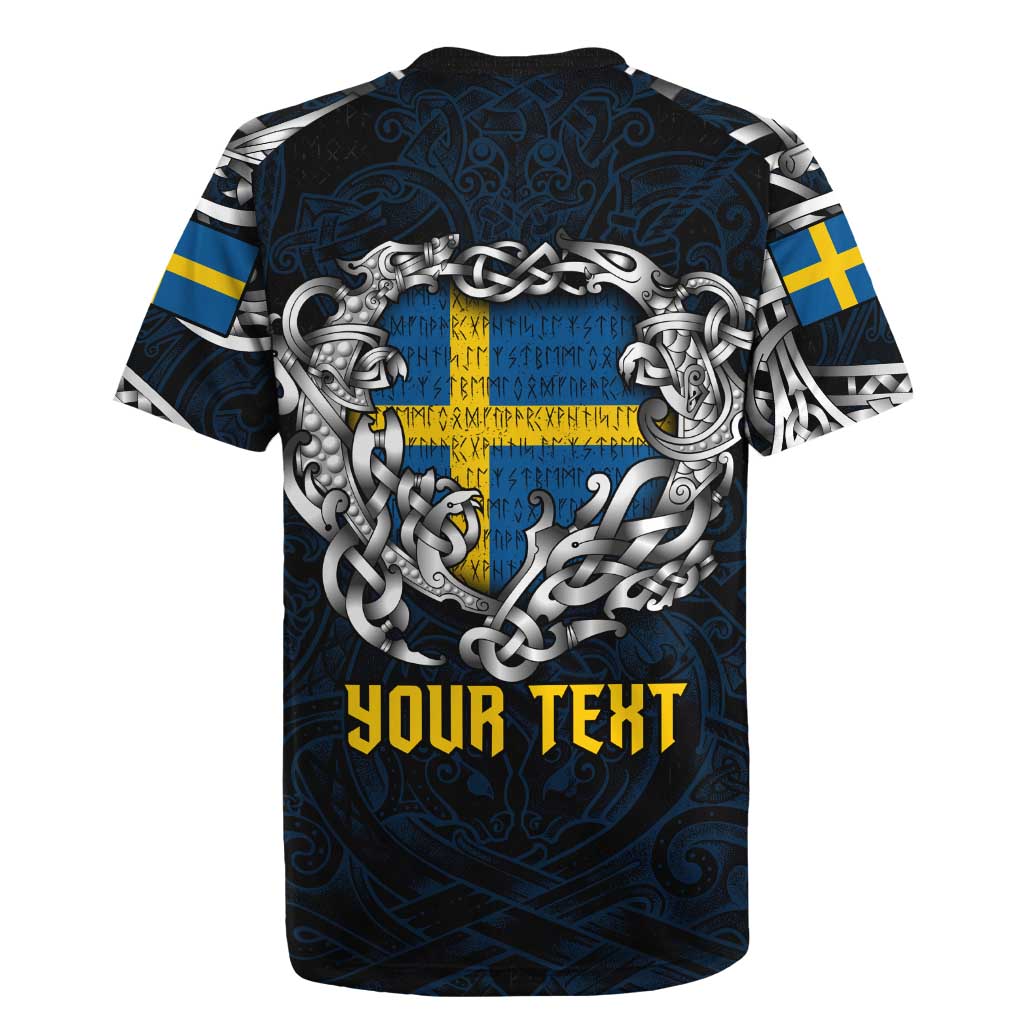 Personalized Sweden Viking Blood Rugby Jersey Nordic Runes and Shield of Ancestry in Tribal Knotwork