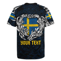 Personalized Sweden Viking Blood Rugby Jersey Nordic Runes and Shield of Ancestry in Tribal Knotwork