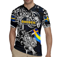 Personalized Sweden Viking Blood Rugby Jersey Nordic Runes and Shield of Ancestry in Tribal Knotwork