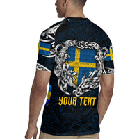 Personalized Sweden Viking Blood Rugby Jersey Nordic Runes and Shield of Ancestry in Tribal Knotwork