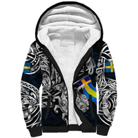 Personalized Sweden Viking Blood Sherpa Hoodie Nordic Runes and Shield of Ancestry in Tribal Knotwork