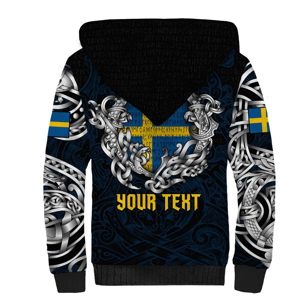 Personalized Sweden Viking Blood Sherpa Hoodie Nordic Runes and Shield of Ancestry in Tribal Knotwork