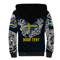 Personalized Sweden Viking Blood Sherpa Hoodie Nordic Runes and Shield of Ancestry in Tribal Knotwork
