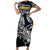 Personalized Sweden Viking Blood Short Sleeve Bodycon Dress Nordic Runes and Shield of Ancestry in Tribal Knotwork