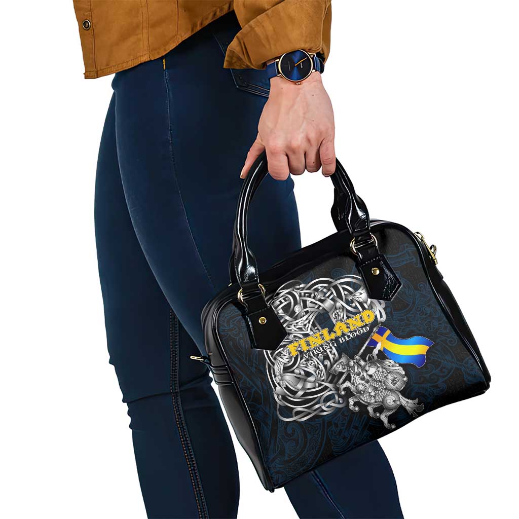 Sweden Viking Blood Shoulder Handbag Nordic Runes and Shield of Ancestry in Tribal Knotwork