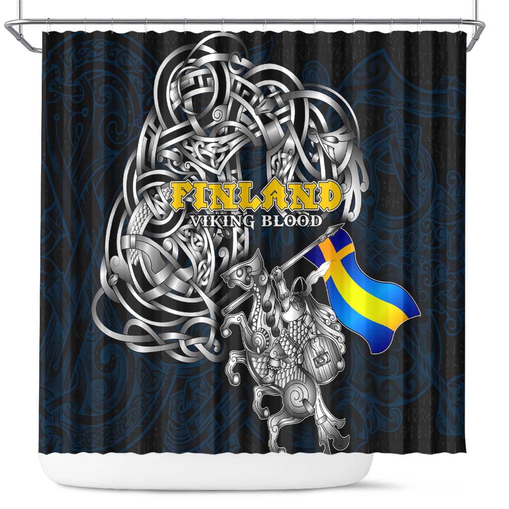 Sweden Viking Blood Shower Curtain Nordic Runes and Shield of Ancestry in Tribal Knotwork