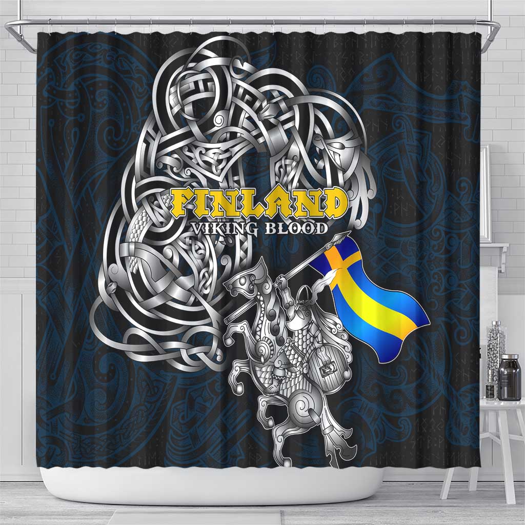 Sweden Viking Blood Shower Curtain Nordic Runes and Shield of Ancestry in Tribal Knotwork